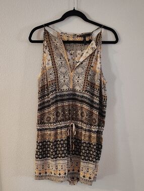 BCBGMaxAzria Cream Romper with Black, Mustard & Blue Floral Print 982